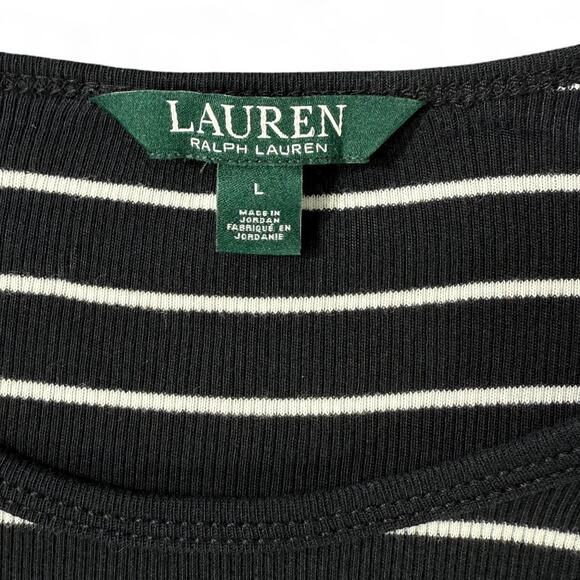 Lauren Ralph Lauren Ribbed Striped Top Women L Baddie Leather Zip Trim Black Y2K - Picture 3 of 9